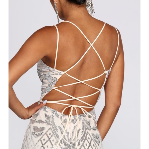 Windsor Ginger Sequin Mesh Strappy Gown - Picture 4 of 5